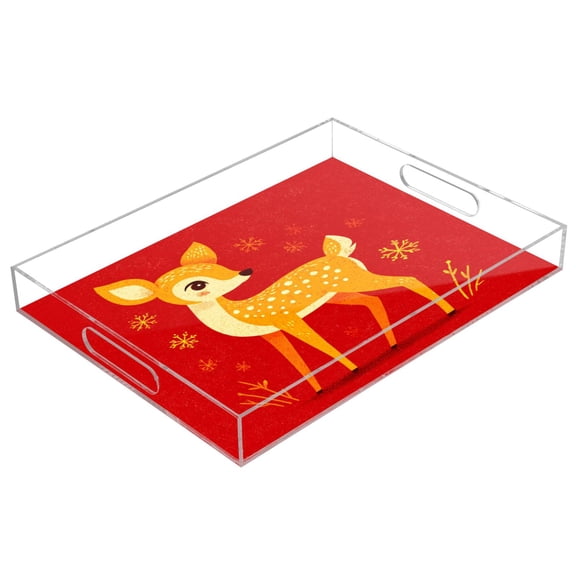 Acrylic Tray 15.7*11.8*1.9 Inch Transparent Tray Food Tray Tea Cup Tray Serving Trays Cosmetics Storage Kitchen Table Bathroom Sundry Storage Beautiful Yellow Christmas Deer