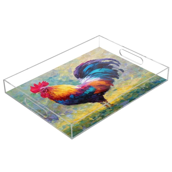 Acrylic Tray 15.7*11.8*1.9 Inch Transparent Tray Food Tray Tea Cup Tray Serving Trays Cosmetics Storage Kitchen Table Bathroom Sundry Storage Beautiful Rooster