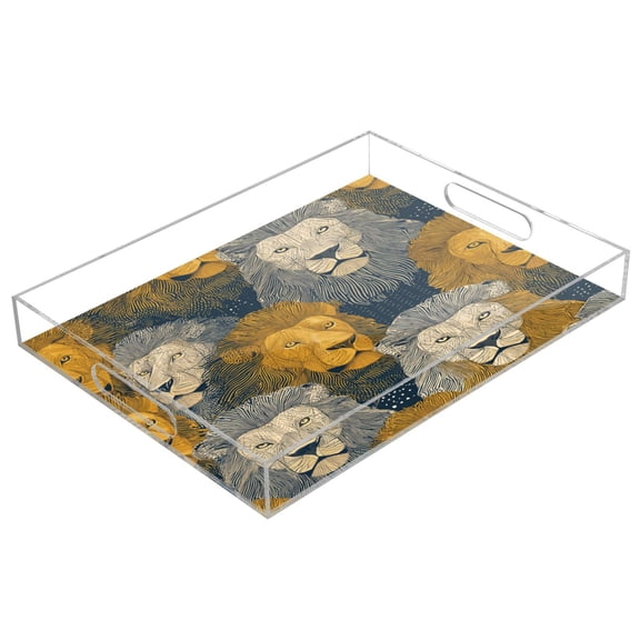 Acrylic Tray 15.7*11.8*1.9 Inch Transparent Tray Food Tray Tea Cup Tray Serving Trays Cosmetics Storage Kitchen Table Bathroom Sundry Storage Beautiful Yellow Lion