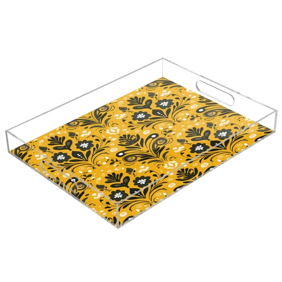 Acrylic Tray 15.7*11.8*1.9 Inch Transparent Tray Food Tray Tea Cup Tray Serving Trays Cosmetics Storage Kitchen Table Bathroom Sundry Storage Beautiful Yellow