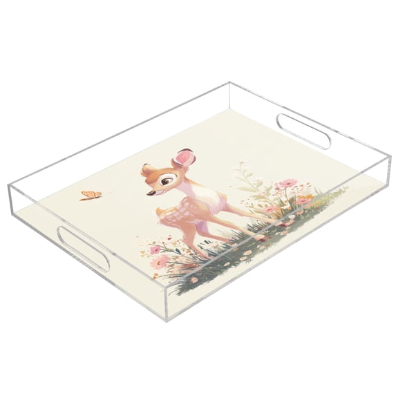 Acrylic Tray 15.7*11.8*1.9 Inch Transparent Tray Food Tray Tea Cup Tray Serving Trays Cosmetics Storage Kitchen Table Bathroom Sundry Storage Beautiful Cute Little Deer