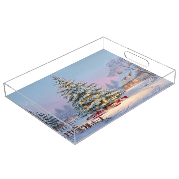 Acrylic Tray 15.7*11.8*1.9 Inch Transparent Tray Food Tray Tea Cup Tray Serving Trays Cosmetics Storage Kitchen Table Bathroom Sundry Storage Beautiful Christmas