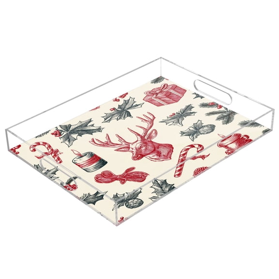Acrylic Tray 15.7*11.8*1.9 Inch Transparent Tray Food Tray Tea Cup Tray Serving Trays Cosmetics Storage Kitchen Table Bathroom Sundry Storage Beautiful Christmas Elements