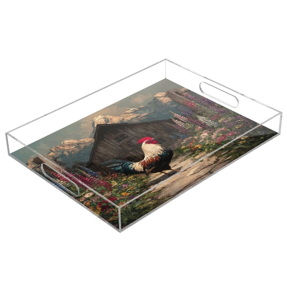 Acrylic Tray 15.7*11.8*1.9 Inch Transparent Tray Food Tray Tea Cup Tray Serving Trays Cosmetics Storage Kitchen Table Bathroom Sundry Storage Big Rooster Beautiful
