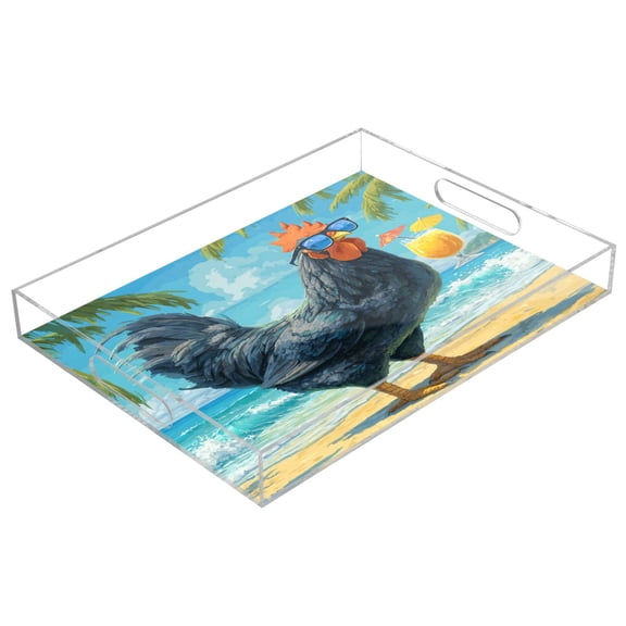 Acrylic Tray 15.7*11.8*1.9 Inch Transparent Tray Food Tray Tea Cup Tray Serving Trays Cosmetics Storage Kitchen Table Bathroom Sundry Storage Black Rooster