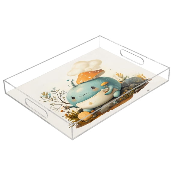 Acrylic Tray 15.7*11.8*1.9 Inch Transparent Tray Food Tray Tea Cup Tray Serving Trays Cosmetics Storage Kitchen Table Bathroom Sundry Storage Blue Apple