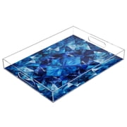 Acrylic Tray 15.7*11.8*1.9 Inch Transparent Tray Food Tray Tea Cup Tray Serving Trays Cosmetics Storage Kitchen Table Bathroom Sundry Storage Blue Crystal