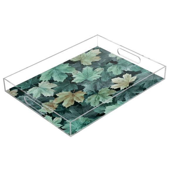 Acrylic Tray 15.7*11.8*1.9 Inch Transparent Tray Food Tray Tea Cup Tray Serving Trays Cosmetics Storage Kitchen Table Bathroom Sundry Storage Blue Maple Leaf