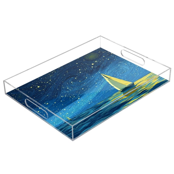 Acrylic Tray 15.7*11.8*1.9 Inch Transparent Tray Food Tray Tea Cup Tray Serving Trays Cosmetics Storage Kitchen Table Bathroom Sundry Storage The Blue Sea