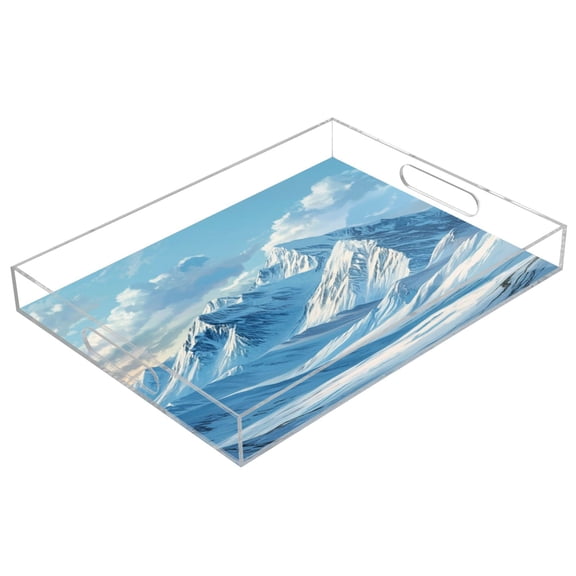 Acrylic Tray 15.7*11.8*1.9 Inch Transparent Tray Food Tray Tea Cup Tray Serving Trays Cosmetics Storage Kitchen Table Bathroom Sundry Storage Blue Snow Mountain