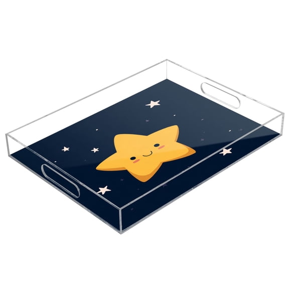 Acrylic Tray 15.7*11.8*1.9 Inch Transparent Tray Food Tray Tea Cup Tray Serving Trays Cosmetics Storage Kitchen Table Bathroom Sundry Storage Bright Glowing Stars Art