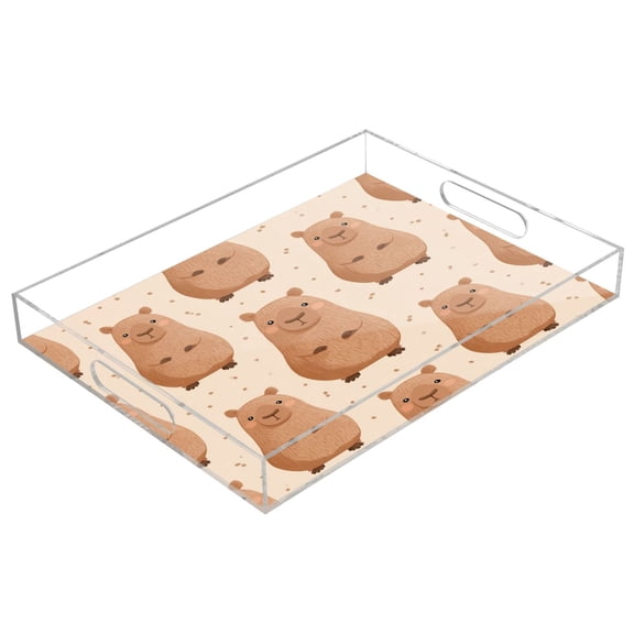 Acrylic Tray 15.7*11.8*1.9 Inch Transparent Tray Food Tray Tea Cup Tray Serving Trays Cosmetics Storage Kitchen Table Bathroom Sundry Storage Capibara Cute