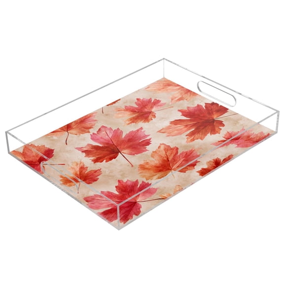Acrylic Tray 15.7*11.8*1.9 Inch Transparent Tray Food Tray Tea Cup Tray Serving Trays Cosmetics Storage Kitchen Table Bathroom Sundry Storage Cartoon Red Maple Leaf