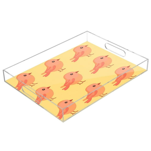 Acrylic Tray 15.7*11.8*1.9 Inch Transparent Tray Food Tray Tea Cup Tray Serving Trays Cosmetics Storage Kitchen Table Bathroom Sundry Storage Cartoon Red Cute Bird