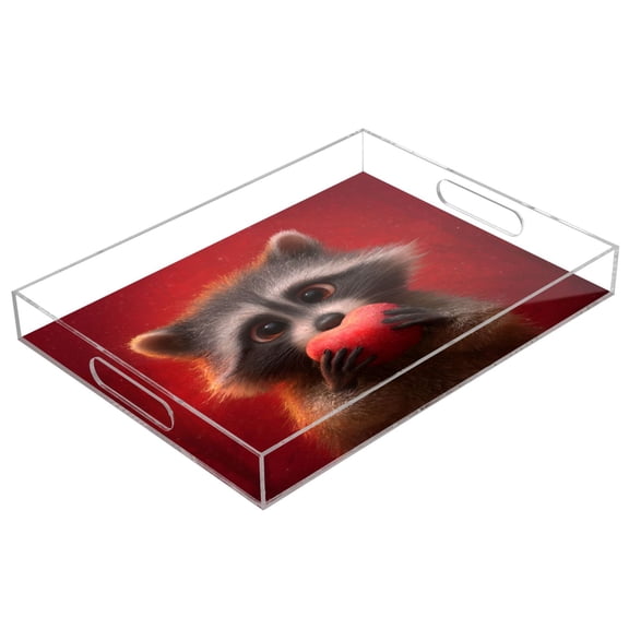 Acrylic Tray 15.7*11.8*1.9 Inch Transparent Tray Food Tray Tea Cup Tray Serving Trays Cosmetics Storage Kitchen Table Bathroom Sundry Storage Cartoon Raccoon