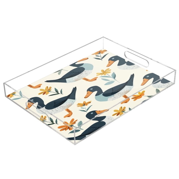 Acrylic Tray 15.7*11.8*1.9 Inch Transparent Tray Food Tray Tea Cup Tray Serving Trays Cosmetics Storage Kitchen Table Bathroom Sundry Storage Cartoon Cute Duck