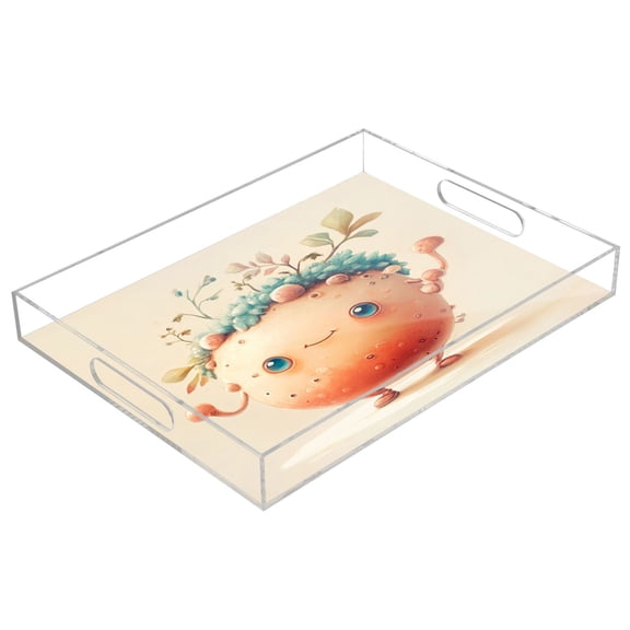 Acrylic Tray 15.7*11.8*1.9 Inch Transparent Tray Food Tray Tea Cup Tray Serving Trays Cosmetics Storage Kitchen Table Bathroom Sundry Storage Cartoon Beautiful Orange Ball