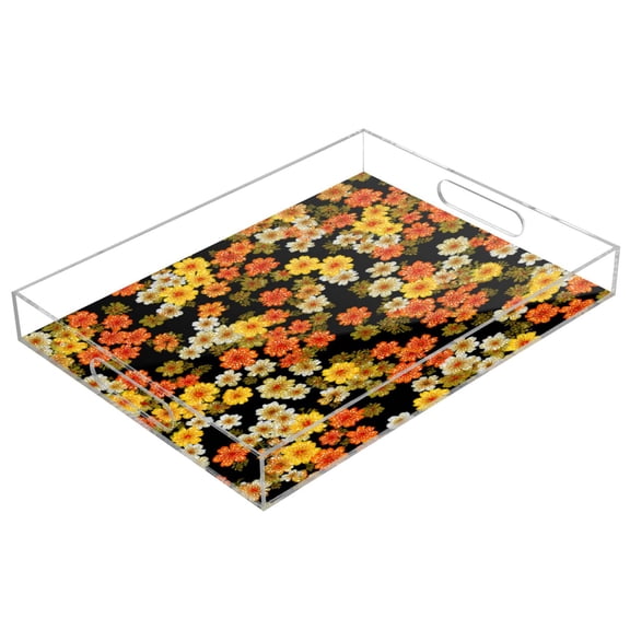 Acrylic Tray 15.7*11.8*1.9 Inch Transparent Tray Food Tray Tea Cup Tray Serving Trays Cosmetics Storage Kitchen Table Bathroom Sundry Storage Cheerful Orange Daisy Bloom