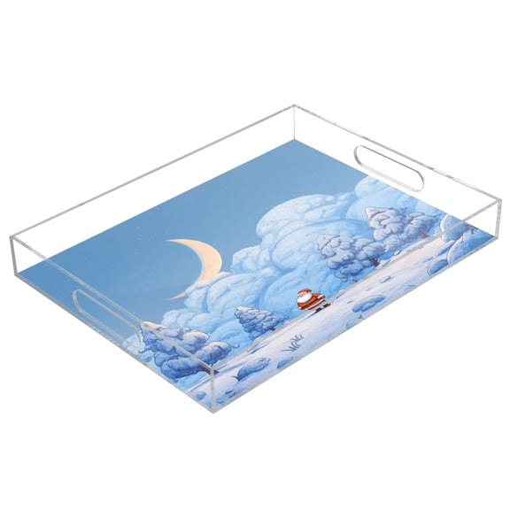 Acrylic Tray 15.7*11.8*1.9 Inch Transparent Tray Food Tray Tea Cup Tray Serving Trays Cosmetics Storage Kitchen Table Bathroom Sundry Storage Christmas Forest