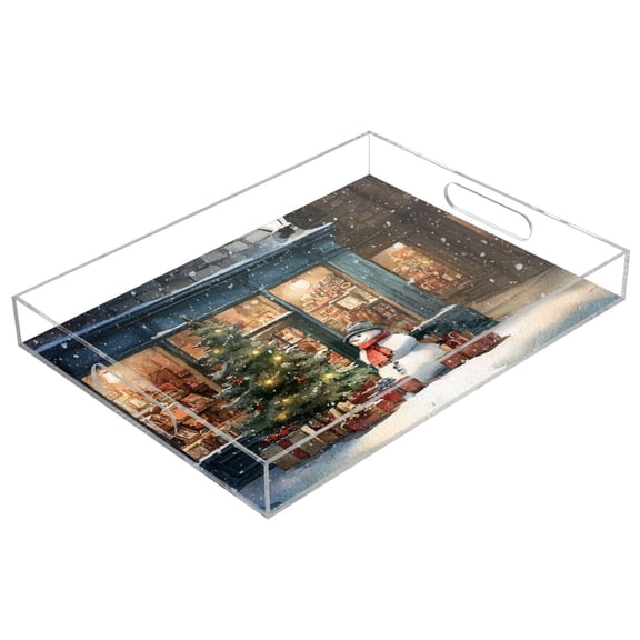Acrylic Tray 15.7*11.8*1.9 Inch Transparent Tray Food Tray Tea Cup Tray Serving Trays Cosmetics Storage Kitchen Table Bathroom Sundry Storage Christmas Street Scene