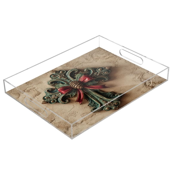 Acrylic Tray 15.7*11.8*1.9 Inch Transparent Tray Food Tray Tea Cup Tray Serving Trays Cosmetics Storage Kitchen Table Bathroom Sundry Storage Christmas Cross Beautiful