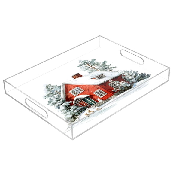 Acrylic Tray 15.7*11.8*1.9 Inch Transparent Tray Food Tray Tea Cup Tray Serving Trays Cosmetics Storage Kitchen Table Bathroom Sundry Storage Christmas Red House