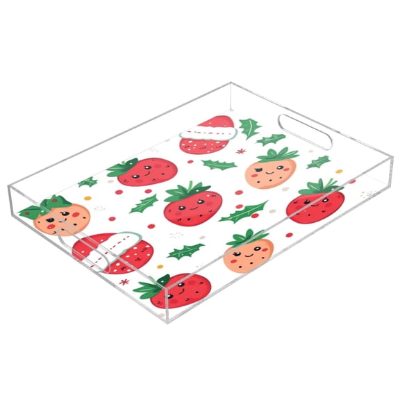 Acrylic Tray 15.7*11.8*1.9 Inch Transparent Tray Food Tray Tea Cup Tray Serving Trays Cosmetics Storage Kitchen Table Bathroom Sundry Storage Christmas Strawberry