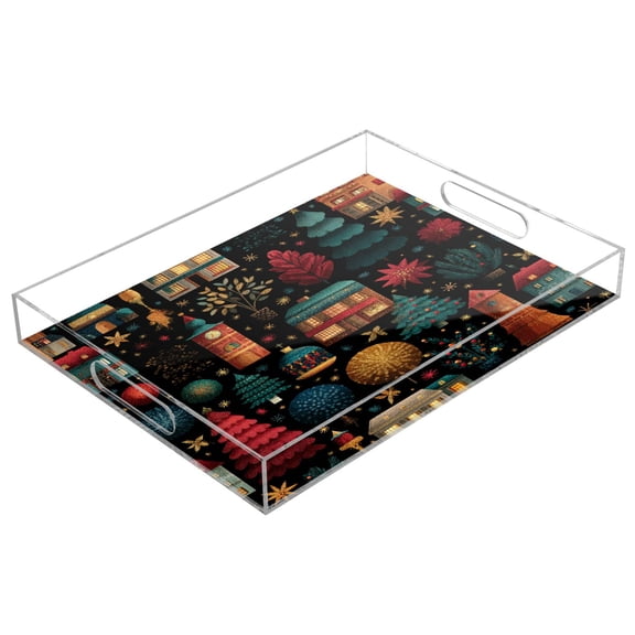 Acrylic Tray 15.7*11.8*1.9 Inch Transparent Tray Food Tray Tea Cup Tray Serving Trays Cosmetics Storage Kitchen Table Bathroom Sundry Storage Christmas House Pattern