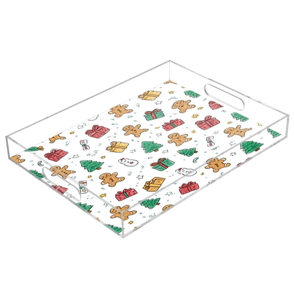 Acrylic Tray 15.7*11.8*1.9 Inch Transparent Tray Food Tray Tea Cup Tray Serving Trays Cosmetics Storage Kitchen Table Bathroom Sundry Storage Christmas Gift Cute