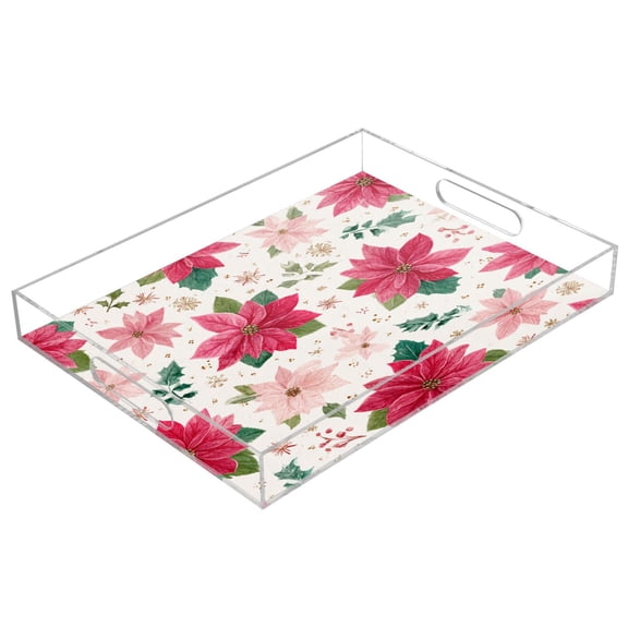 Acrylic Tray 15.7*11.8*1.9 Inch Transparent Tray Food Tray Tea Cup Tray Serving Trays Cosmetics Storage Kitchen Table Bathroom Sundry Storage Christmas Flowers