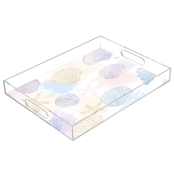 Acrylic Tray 15.7*11.8*1.9 Inch Transparent Tray Food Tray Tea Cup Tray Serving Trays Cosmetics Storage Kitchen Table Bathroom Sundry Storage Coastal Beach Theme Art