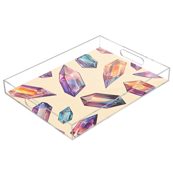 Acrylic Tray 15.7*11.8*1.9 Inch Transparent Tray Food Tray Tea Cup Tray Serving Trays Cosmetics Storage Kitchen Table Bathroom Sundry Storage Colored Stone
