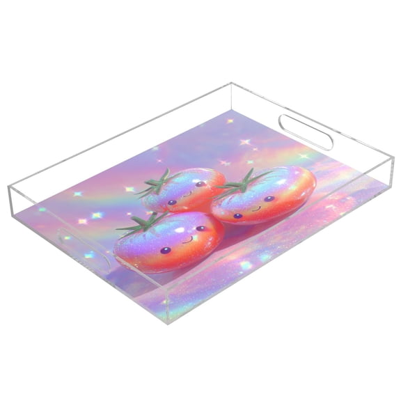 Acrylic Tray 15.7*11.8*1.9 Inch Transparent Tray Food Tray Tea Cup Tray Serving Trays Cosmetics Storage Kitchen Table Bathroom Sundry Storage Colorful Tomatoes