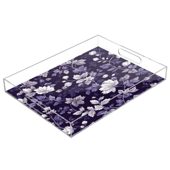 Acrylic Tray 15.7*11.8*1.9 Inch Transparent Tray Food Tray Tea Cup Tray Serving Trays Cosmetics Storage Kitchen Table Bathroom Sundry Storage Colorful Vector Floral Art