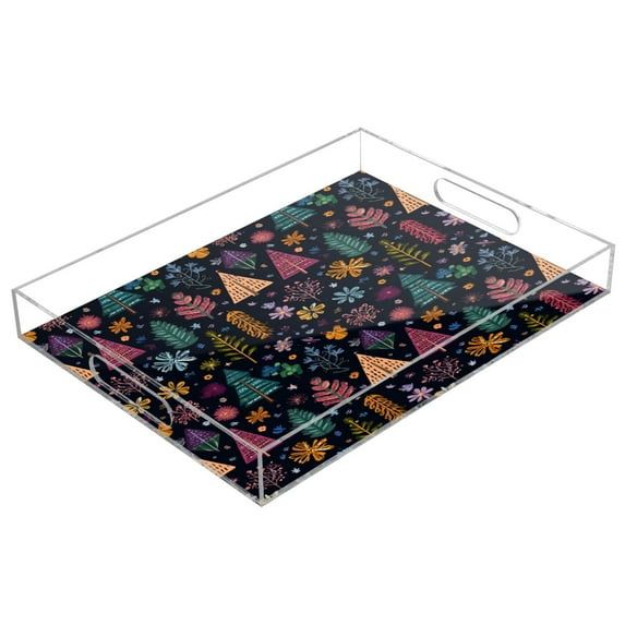Acrylic Tray 15.7*11.8*1.9 Inch Transparent Tray Food Tray Tea Cup Tray Serving Trays Cosmetics Storage Kitchen Table Bathroom Sundry Storage Colorful Christmas Trees