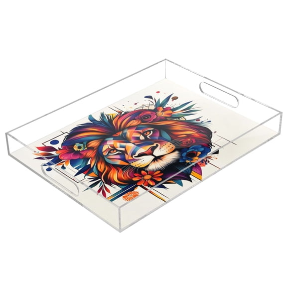 Acrylic Tray 15.7*11.8*1.9 Inch Transparent Tray Food Tray Tea Cup Tray Serving Trays Cosmetics Storage Kitchen Table Bathroom Sundry Storage Cool Colored Lion