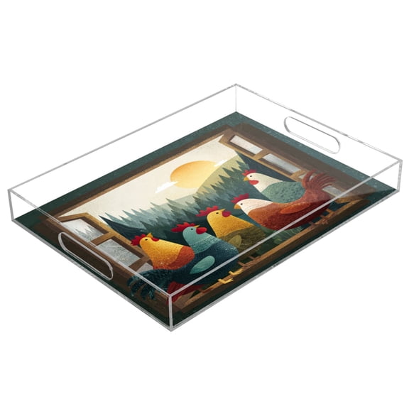 Acrylic Tray 15.7*11.8*1.9 Inch Transparent Tray Food Tray Tea Cup Tray Serving Trays Cosmetics Storage Kitchen Table Bathroom Sundry Storage Cozy Chicken Window
