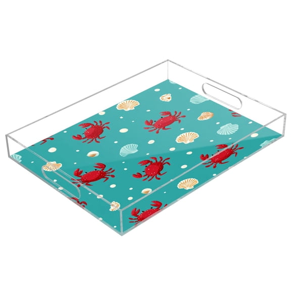 Acrylic Tray 15.7*11.8*1.9 Inch Transparent Tray Food Tray Tea Cup Tray Serving Trays Cosmetics Storage Kitchen Table Bathroom Sundry Storage Crab Shell Seamless Pattern