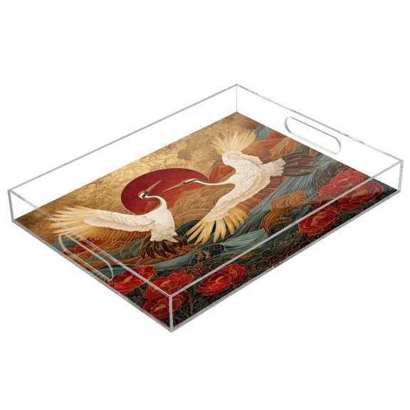 Acrylic Tray 15.7*11.8*1.9 Inch Transparent Tray Food Tray Tea Cup Tray Serving Trays Cosmetics Storage Kitchen Table Bathroom Sundry Storage Cranes Soaring Sunset