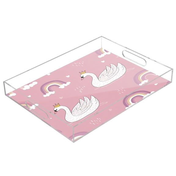 Acrylic Tray 15.7*11.8*1.9 Inch Transparent Tray Food Tray Tea Cup Tray Serving Trays Cosmetics Storage Kitchen Table Bathroom Sundry Storage Crown Swans Rainbow Dinos