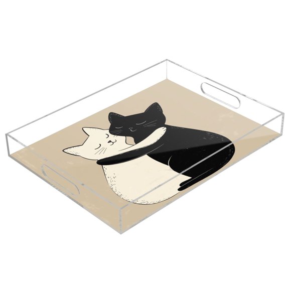 Acrylic Tray 15.7*11.8*1.9 Inch Transparent Tray Food Tray Tea Cup Tray Serving Trays Cosmetics Storage Kitchen Table Bathroom Sundry Storage Cuddle Cat