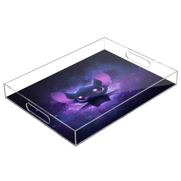 Acrylic Tray 15.7*11.8*1.9 Inch Transparent Tray Food Tray Tea Cup Tray Serving Trays Cosmetics Storage Kitchen Table Bathroom Sundry Storage Cute Bat