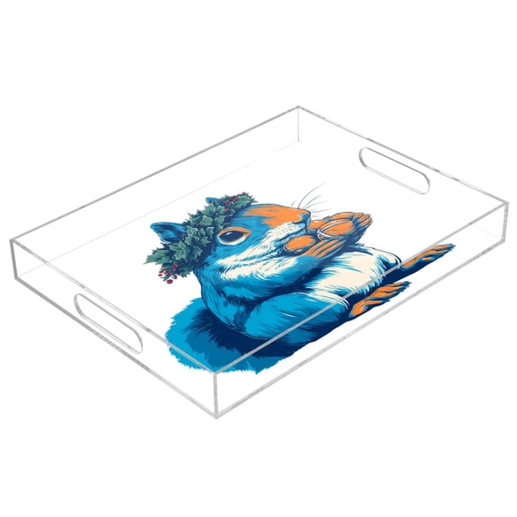 Acrylic Tray 15.7*11.8*1.9 Inch Transparent Tray Food Tray Tea Cup Tray Serving Trays Cosmetics Storage Kitchen Table Bathroom Sundry Storage Cute Blue Squirrel