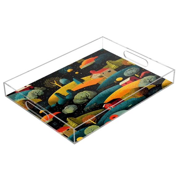 Acrylic Tray 15.7*11.8*1.9 Inch Transparent Tray Food Tray Tea Cup Tray Serving Trays Cosmetics Storage Kitchen Table Bathroom Sundry Storage Cute Christmas House