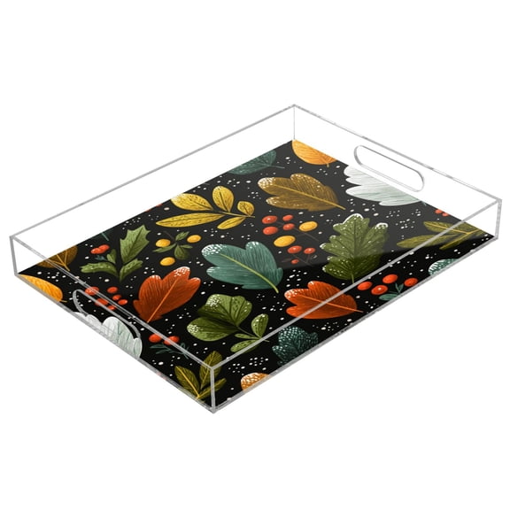 Acrylic Tray 15.7*11.8*1.9 Inch Transparent Tray Food Tray Tea Cup Tray Serving Trays Cosmetics Storage Kitchen Table Bathroom Sundry Storage Cute Christmas Leaves