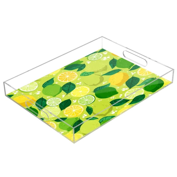 Acrylic Tray 15.7*11.8*1.9 Inch Transparent Tray Food Tray Tea Cup Tray Serving Trays Cosmetics Storage Kitchen Table Bathroom Sundry Storage Cute Lemon