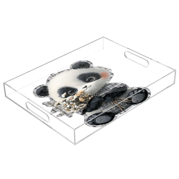 Acrylic Tray 15.7*11.8*1.9 Inch Transparent Tray Food Tray Tea Cup Tray Serving Trays Cosmetics Storage Kitchen Table Bathroom Sundry Storage Cute Panda