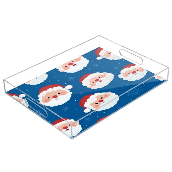 Acrylic Tray 15.7*11.8*1.9 Inch Transparent Tray Food Tray Tea Cup Tray Serving Trays Cosmetics Storage Kitchen Table Bathroom Sundry Storage Cute Santa Claus Face