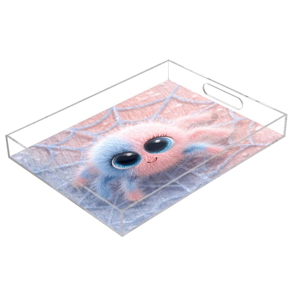 Acrylic Tray 15.7*11.8*1.9 Inch Transparent Tray Food Tray Tea Cup Tray Serving Trays Cosmetics Storage Kitchen Table Bathroom Sundry Storage Cute Spider