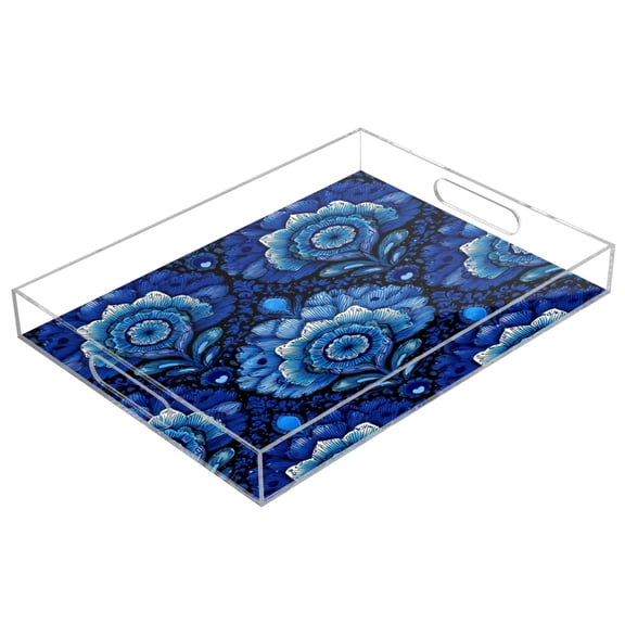 Acrylic Tray 15.7*11.8*1.9 Inch Transparent Tray Food Tray Tea Cup Tray Serving Trays Cosmetics Storage Kitchen Table Bathroom Sundry Storage Dark Blue Beautiful